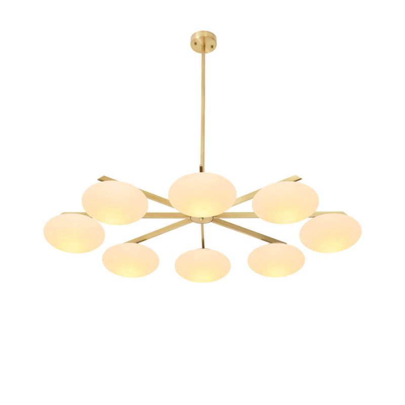Brass lighting fixture with translucent orb lamps