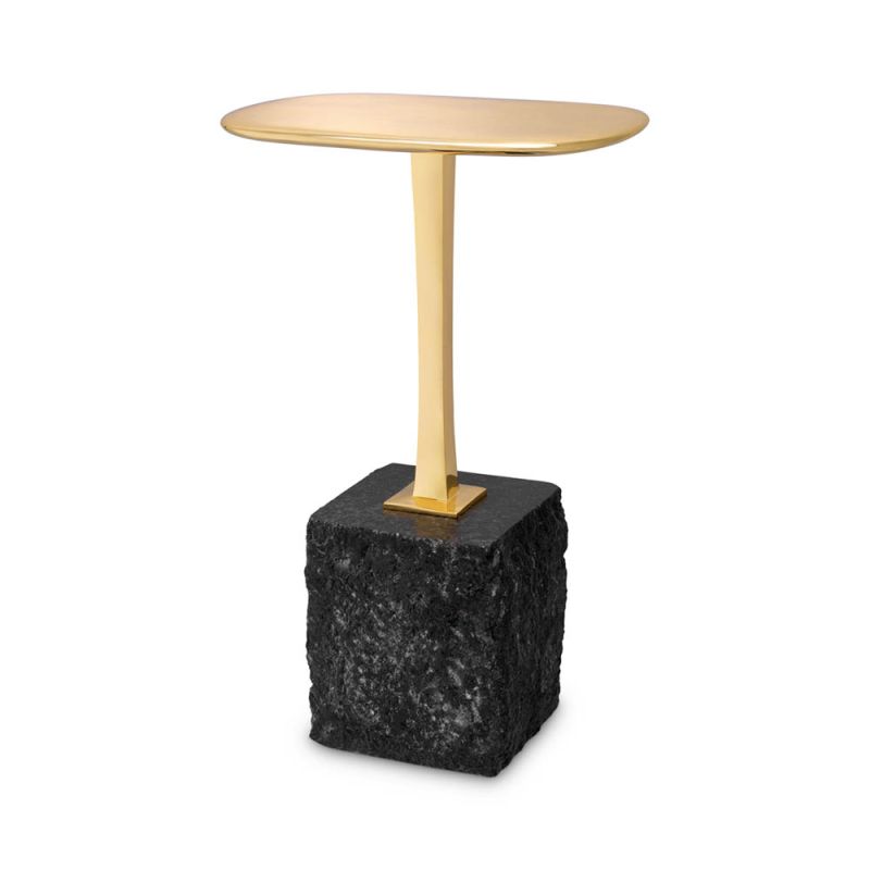 Black granite side table with brass top