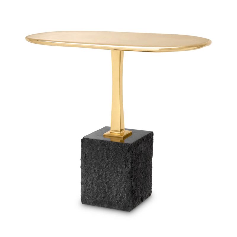 Black granite side table with brass top