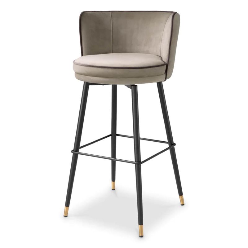 High back classic Savona greige velvet upholstery and contrast piping