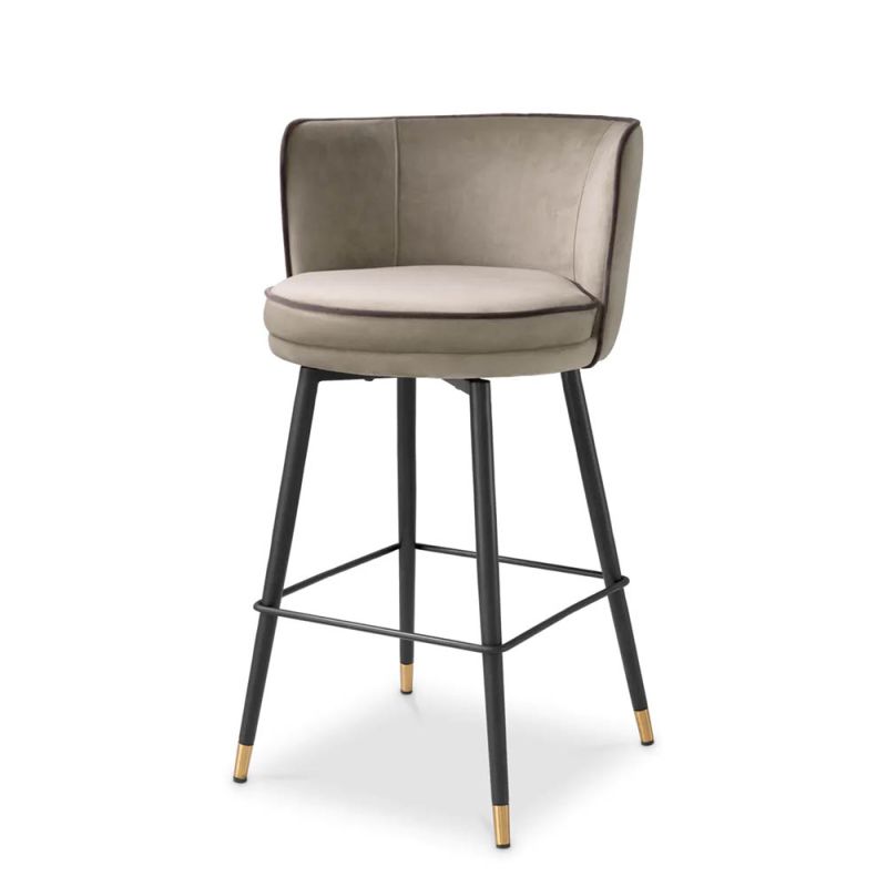 Wrap around back counter stool in sumptuous savona greige upholstery