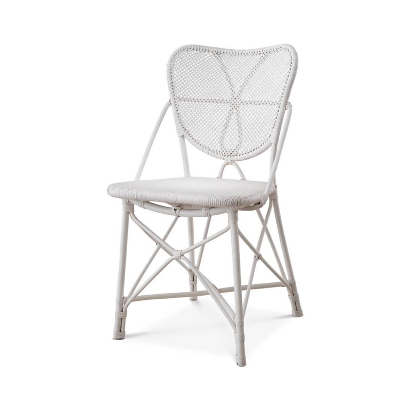 Intricate design rattan dining chair in white finish