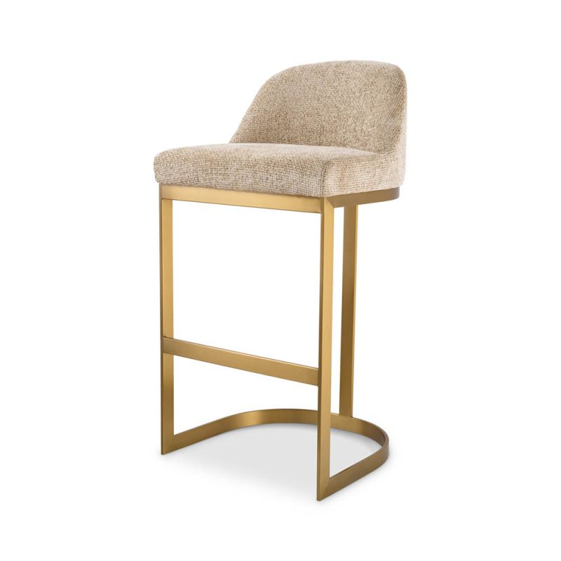 Opulent stool in lyssa sand upholstery with brass frame