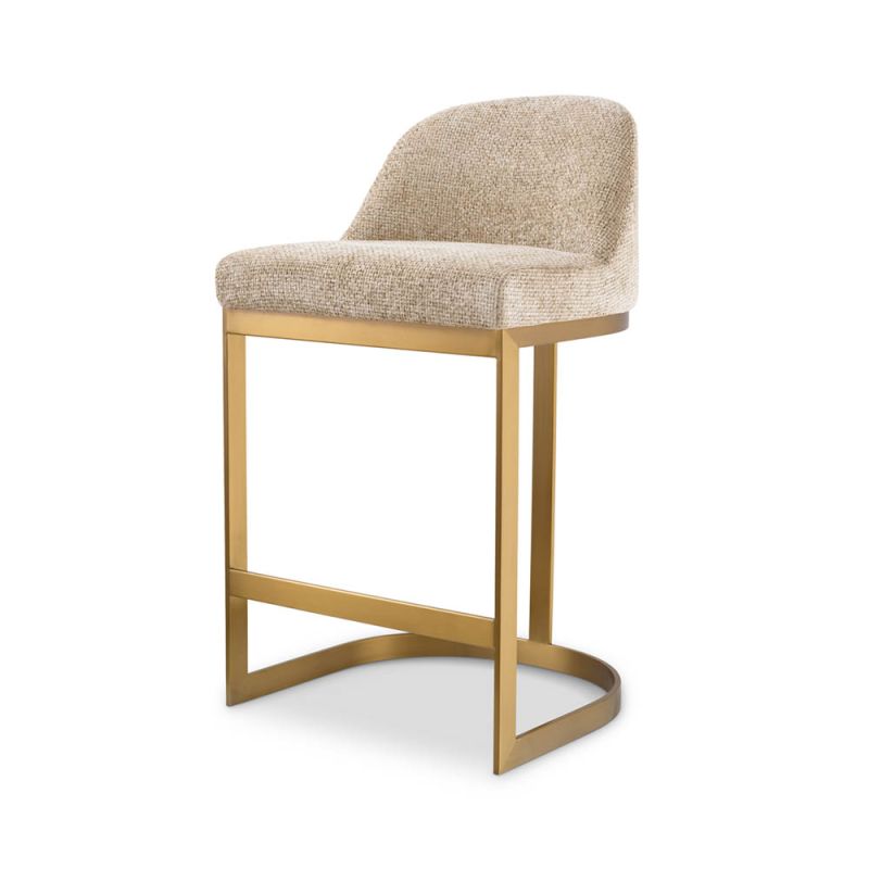 Opulent stool in lyssa sand upholstery with brass frame