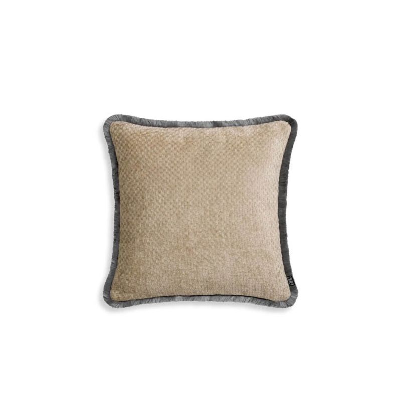 Small greige cushion with grey fringe