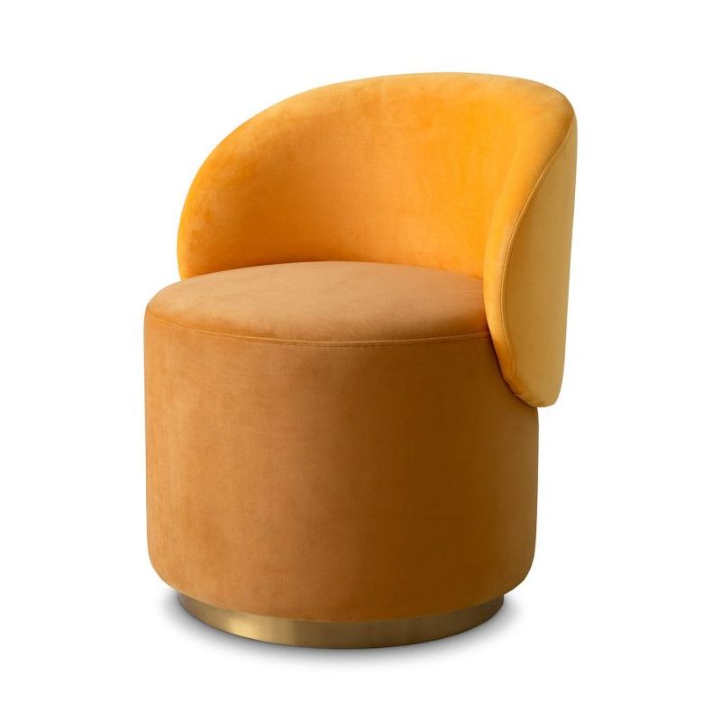 Curved dining chair in gorgeous upholstered yellow fabric