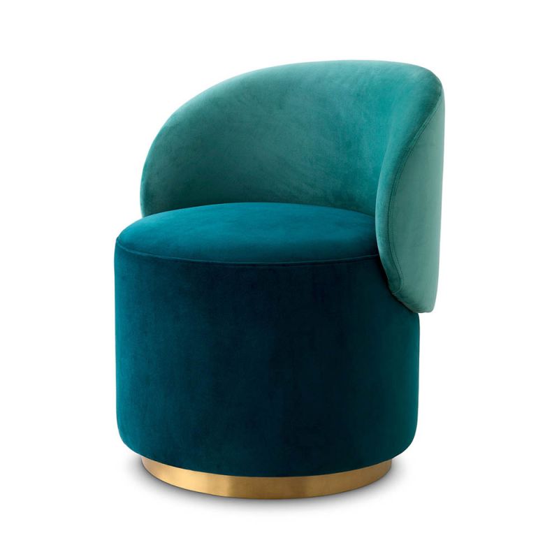 Modern silhouette green velvet dining chair with brass swivel base