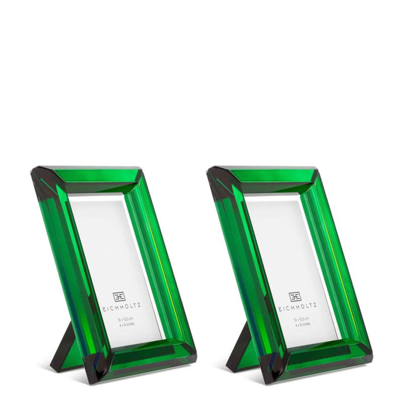 Green crystal glass picture frames in a set of 2 - small or larger sizes available