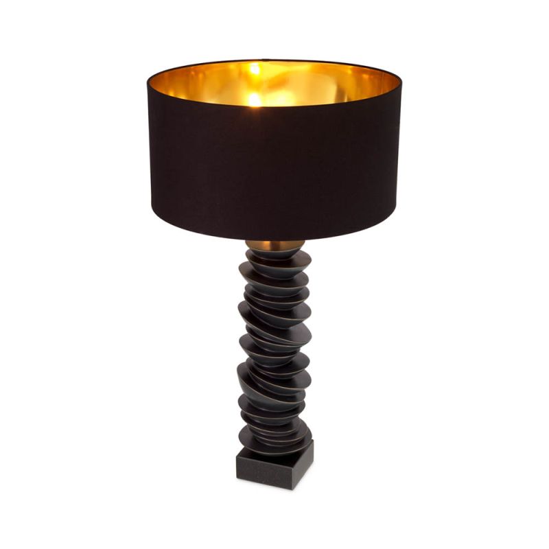Stacked design bronze table lamp with black shade