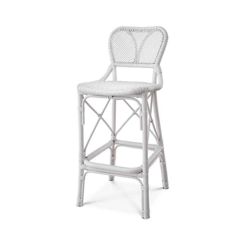 Intricate design rattan bar stool in white finish