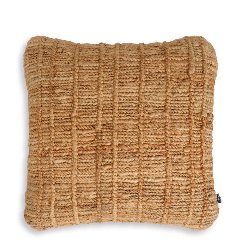 Small hand-knotted, natural jute flat weave cushion