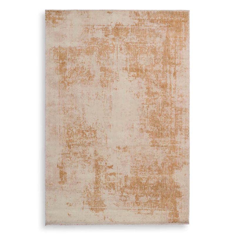 Large loom knotted rug with distressed beige pattern