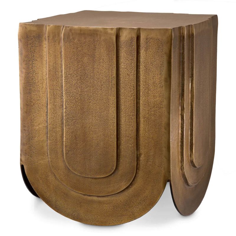 Luxuriously curved brass side table with layered waves