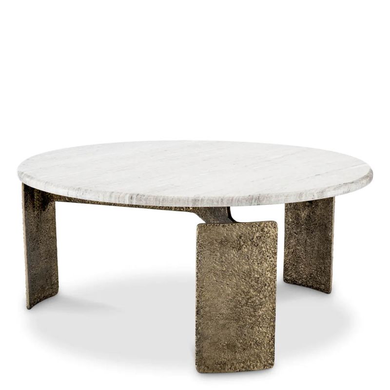 Marble top coffee table with sculptural brass legs