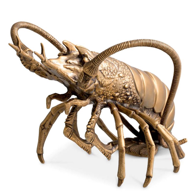 Sophisticated brass lobster sculpture with a vintage finish