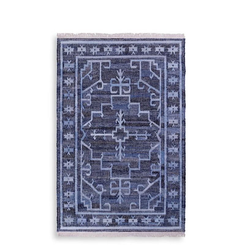 Flat woven blue rug crafted from recycled cotton denim