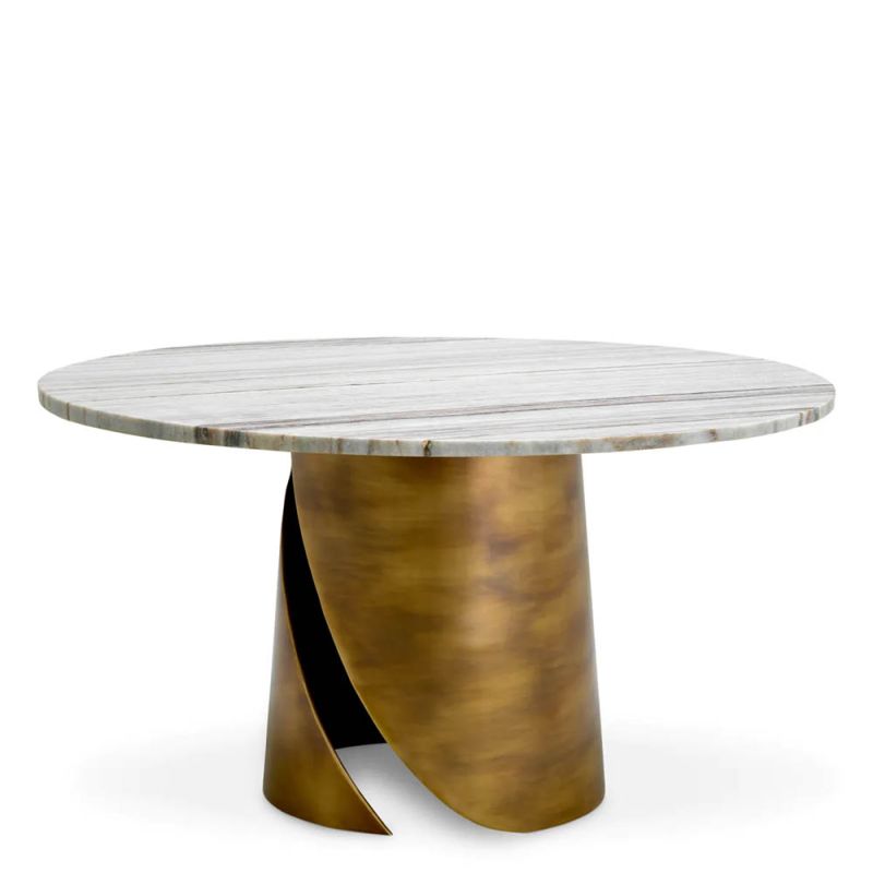 Marble top coffee table with slit in round brass base