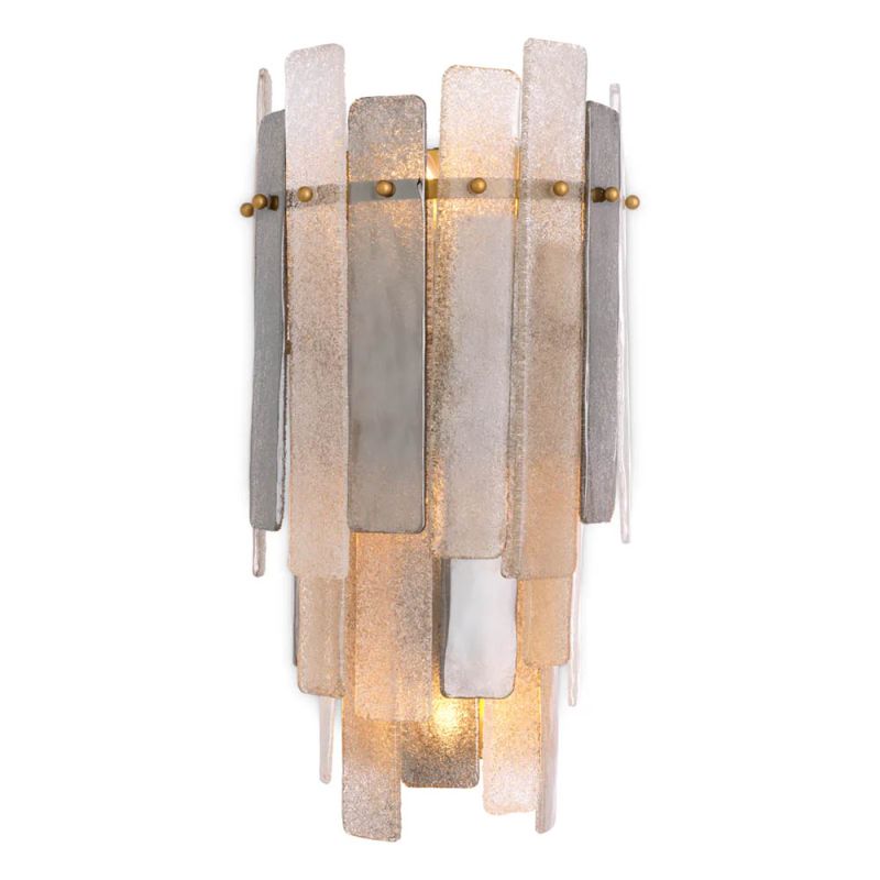 Smoked glass panel wall light with brass fixtures