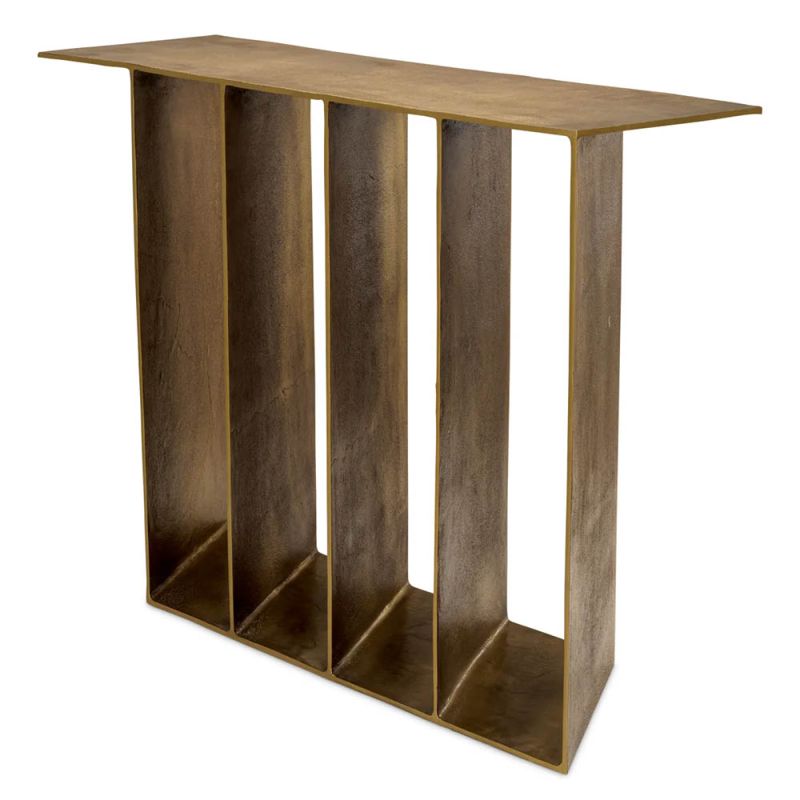 Elegant vintage brass console table with five slim legs