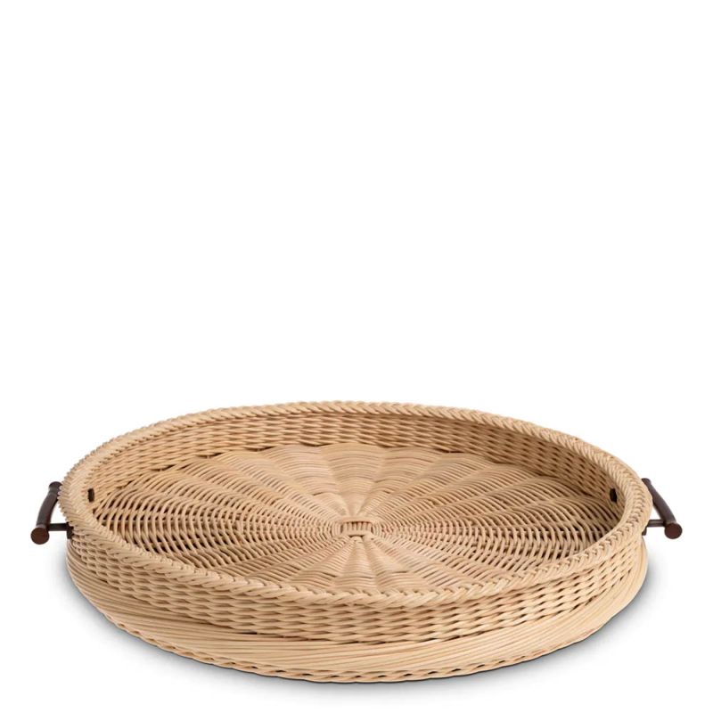 Natural rattan serving piece with wooden handles