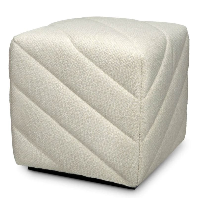 Cream upholstered square stool with chevron stitching detail 