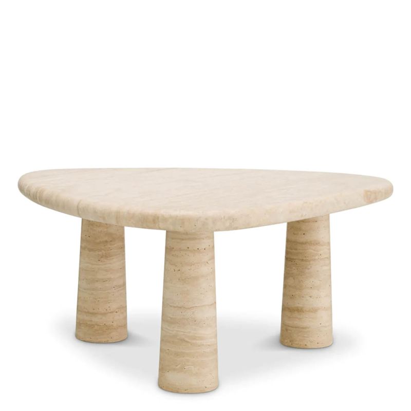 organic three sided travertine side table - large