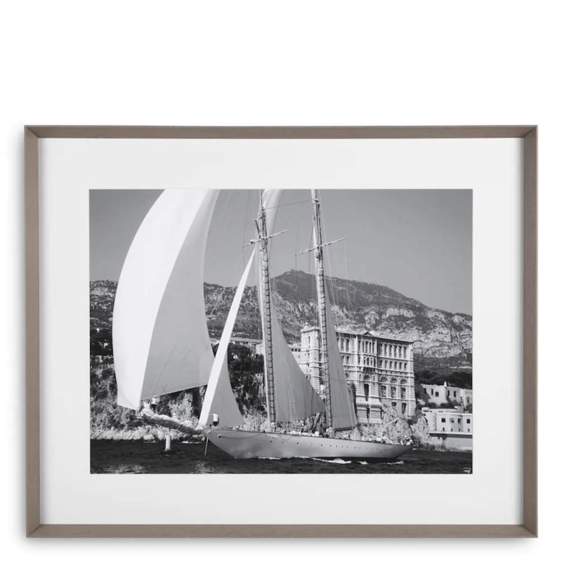 Wooden framed black and white boat print