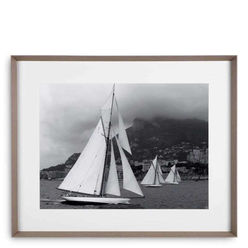 Wooden framed black and white boat print