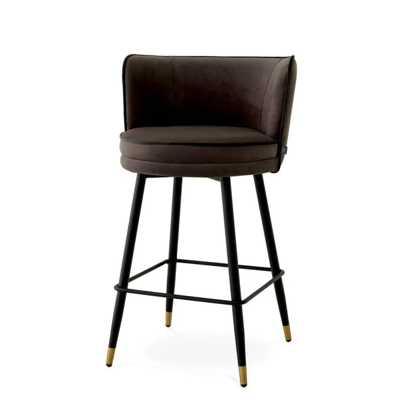Wrap around back counter stool in sumptuous savona grey upholstery