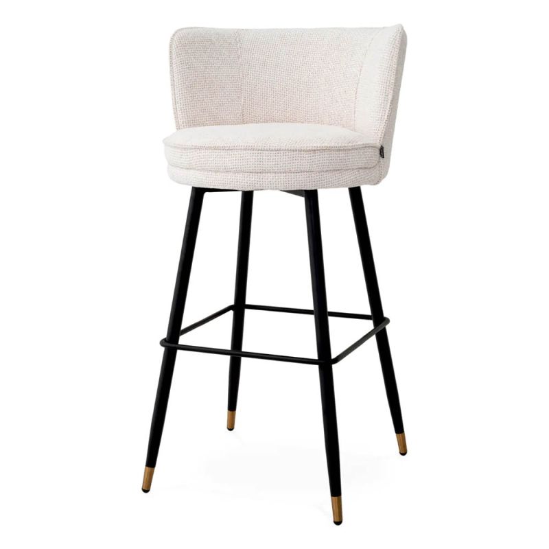 High back lyssa off-white upholstered bar stool with black tapered legs