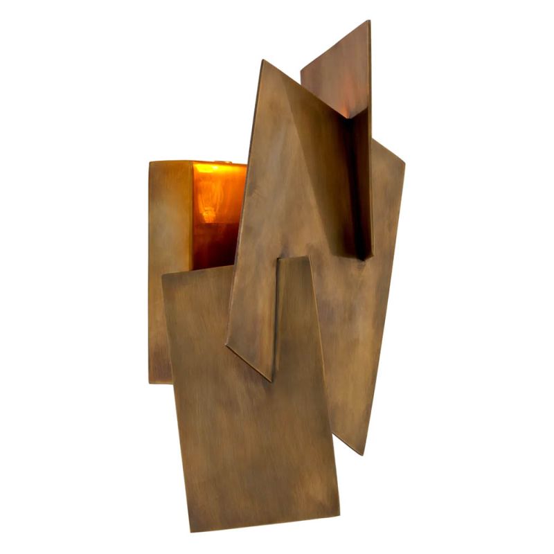 Wall lamp with abstract design in vintage brass finish