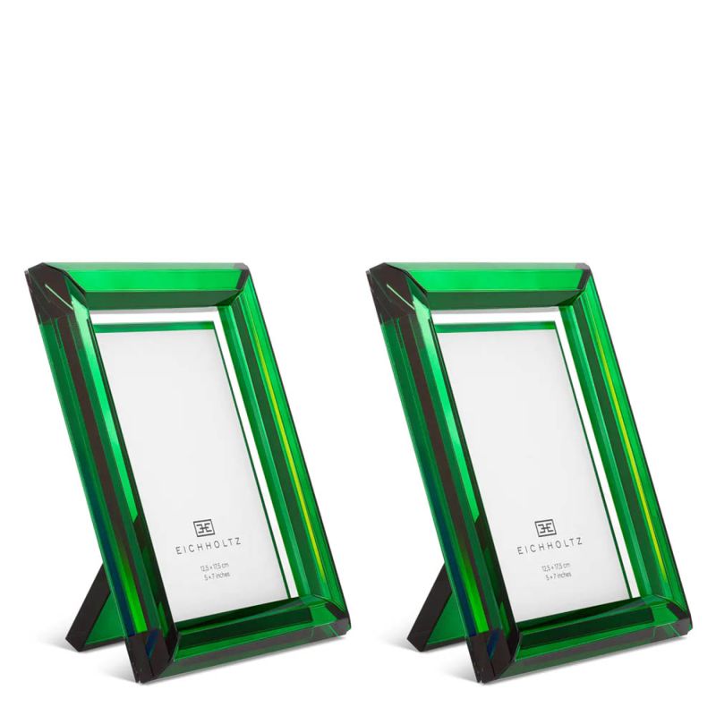 Green crystal glass picture frames in a set of 2 - small or larger size available