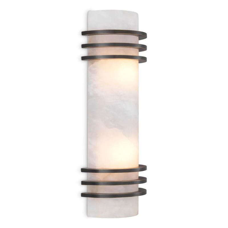 Wall light with alabaster shade and bronze metal accents