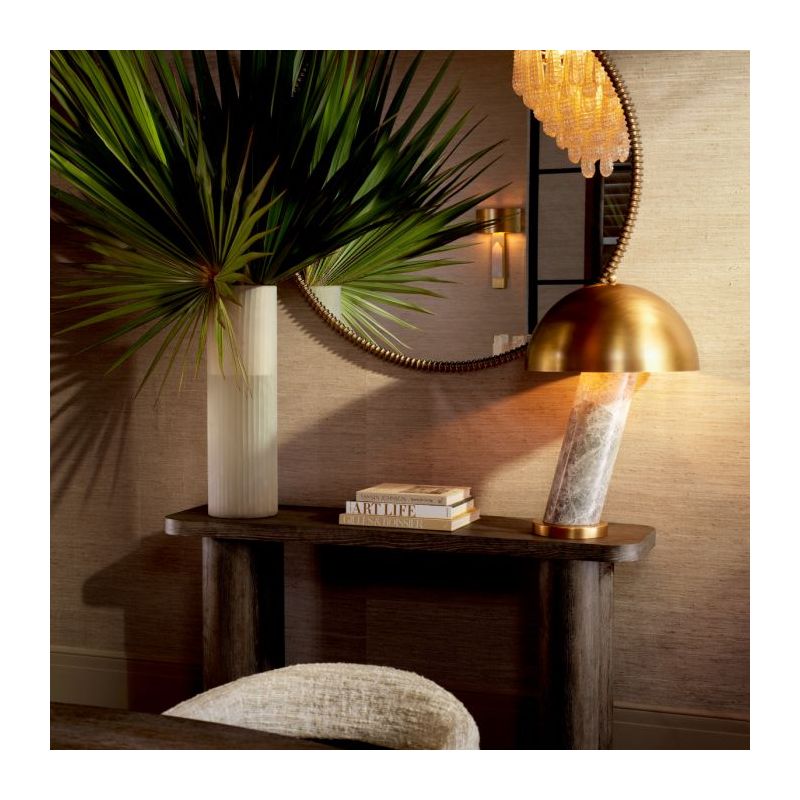 A rectangular console table crafted from silverstone oak veneer