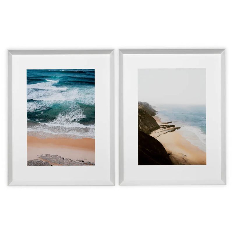 White framed beach artwork in set of 2  