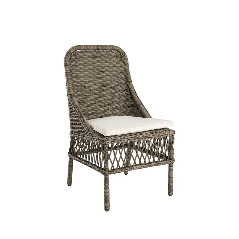 Charming brown/grey wicker dining chair with no arms