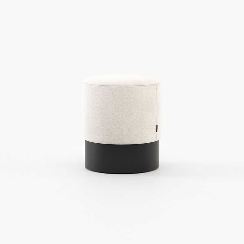 Luxury white linen pouffe with a black base