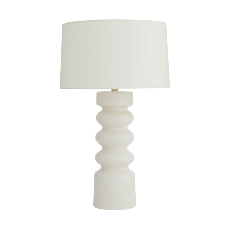 Elegant porcelain table lamp with wavy base and linen shade