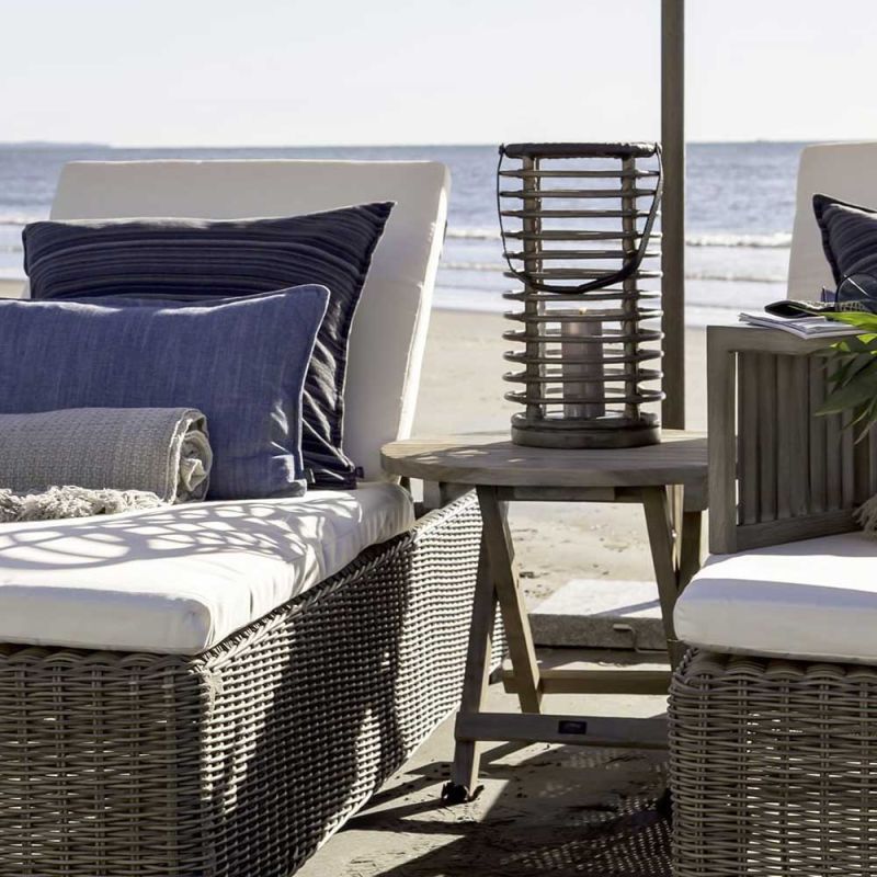 Traditional circular wooden outdoor side table