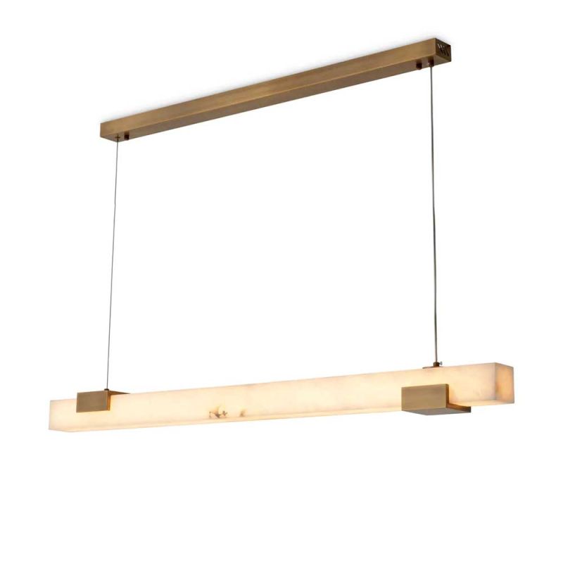 Elongated alabaster cube chandelier with brass details