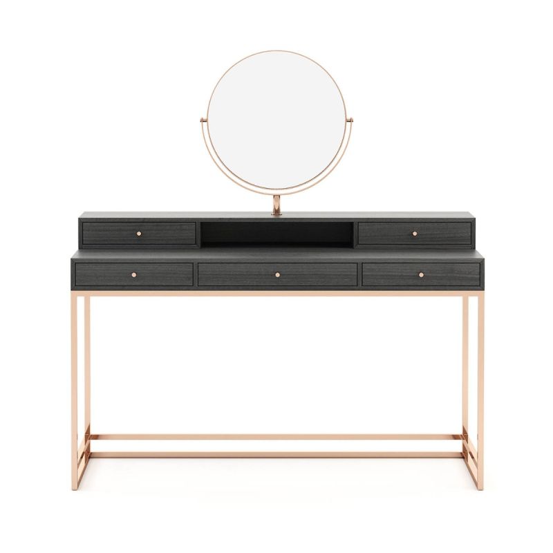 An elegant eucalyptus dressing table with a copper base and accents 