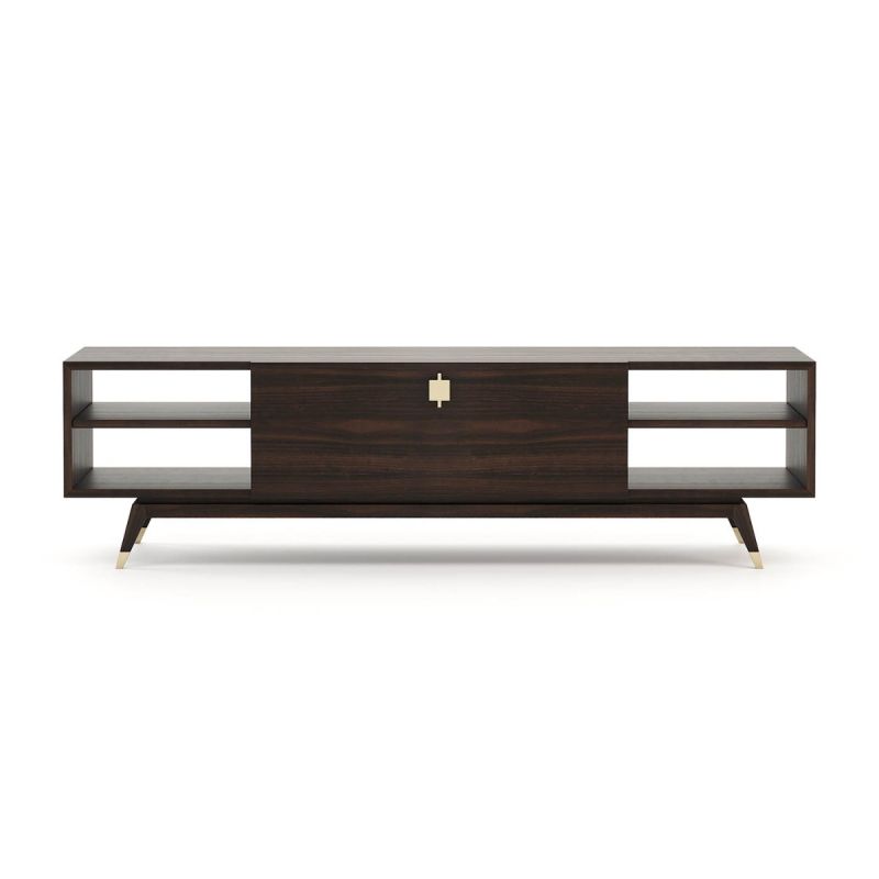 A chic and sophisticated wooden TV cabinet with gold-painted stainless steel accents 