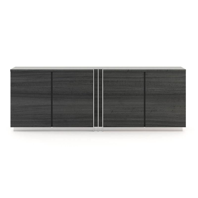 A luxurious modern grey eucalyptus sideboard with stainless steel accents 