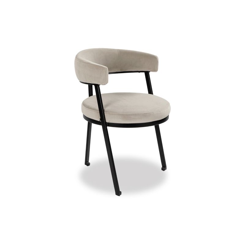 Minimal style dining chair in Kaster Light Grey with rounded seat and curved backrest