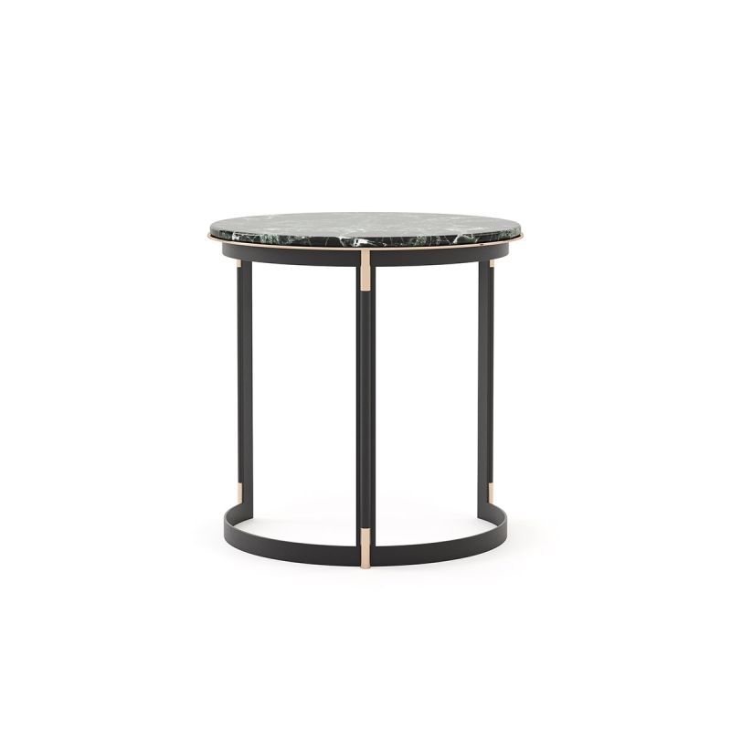 A luxurious side table with a marble top and golden accents 