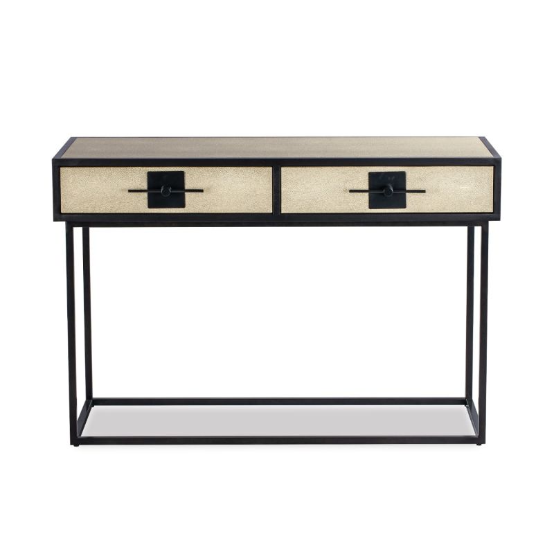 Dressing table with beige shagreen top and black solid wood frame