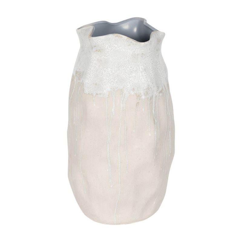 Organic style vase with wavey top and drip effect glaze