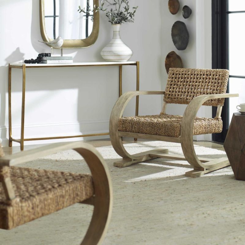 Rattan chair with accentuated wooden arms