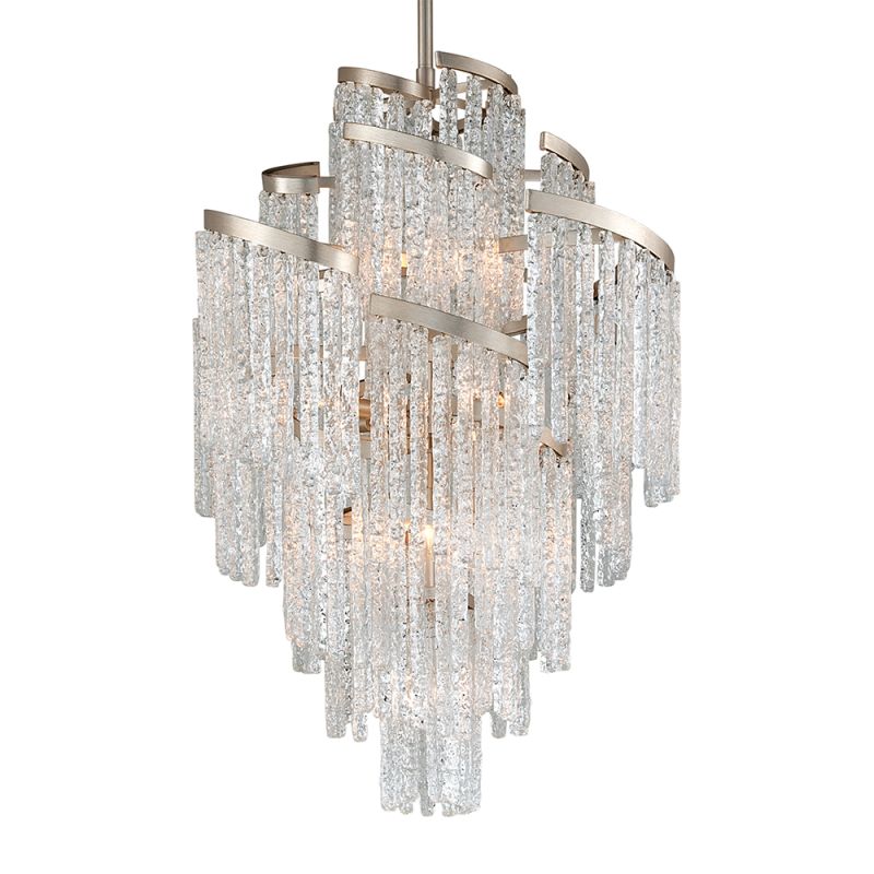 A silver leaf icicle effect crystal chandelier by Hudson Valley
