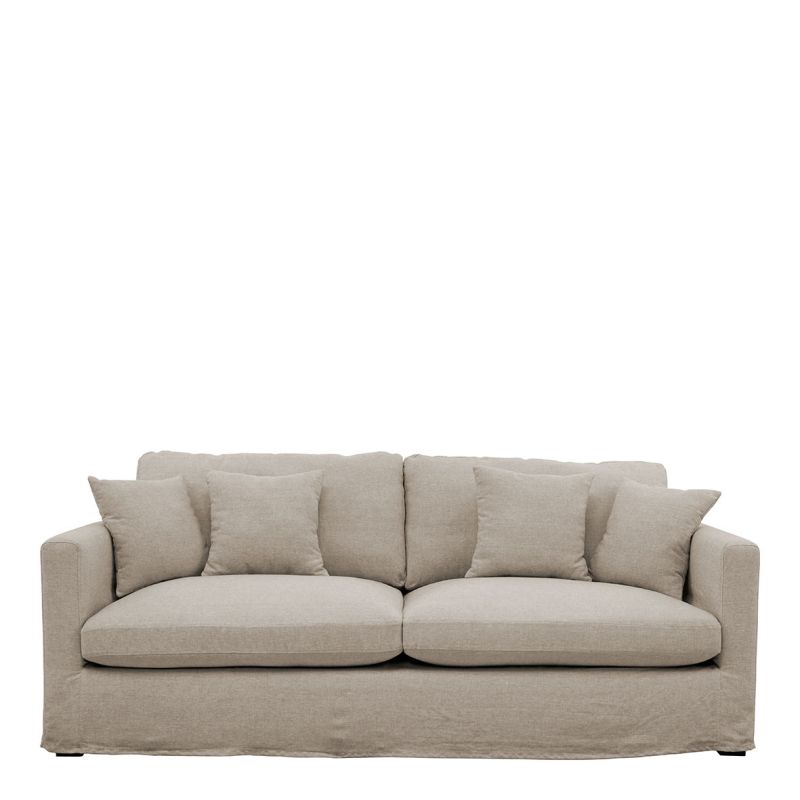 Natural colour sofa with linen covers and wooden base